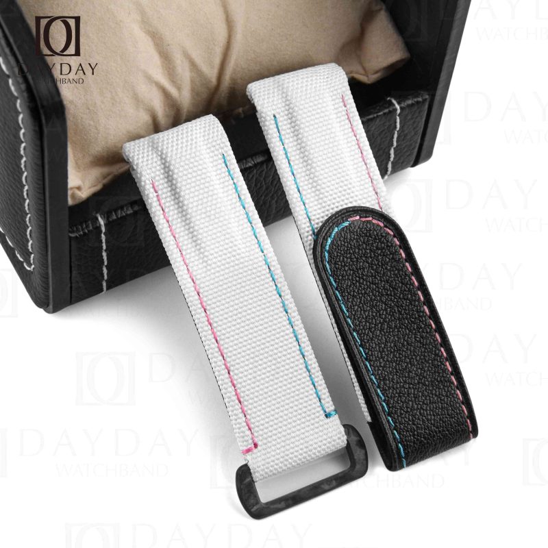 Handmade white custom canvas velcro Curved end leather watch straps replacement for sale fit for Rolex Daytona (2)