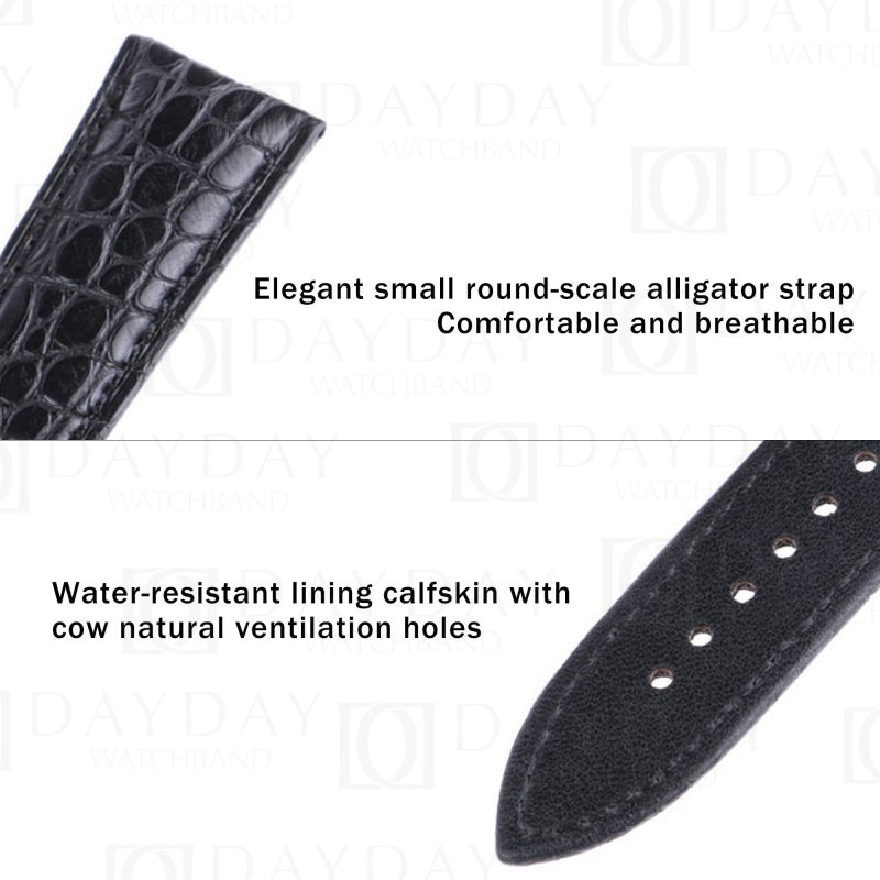 High-end handmade Black Round-scale genuine alligator leather Blancpain watch bands replacement for sale (2)