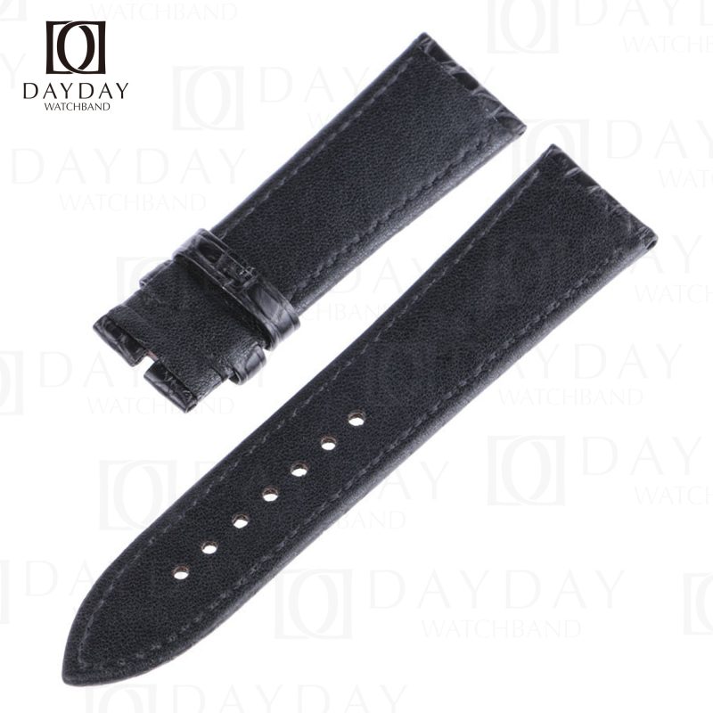 High-end handmade Black Round-scale genuine crocodile leather Blancpain watch strap replacement for sale