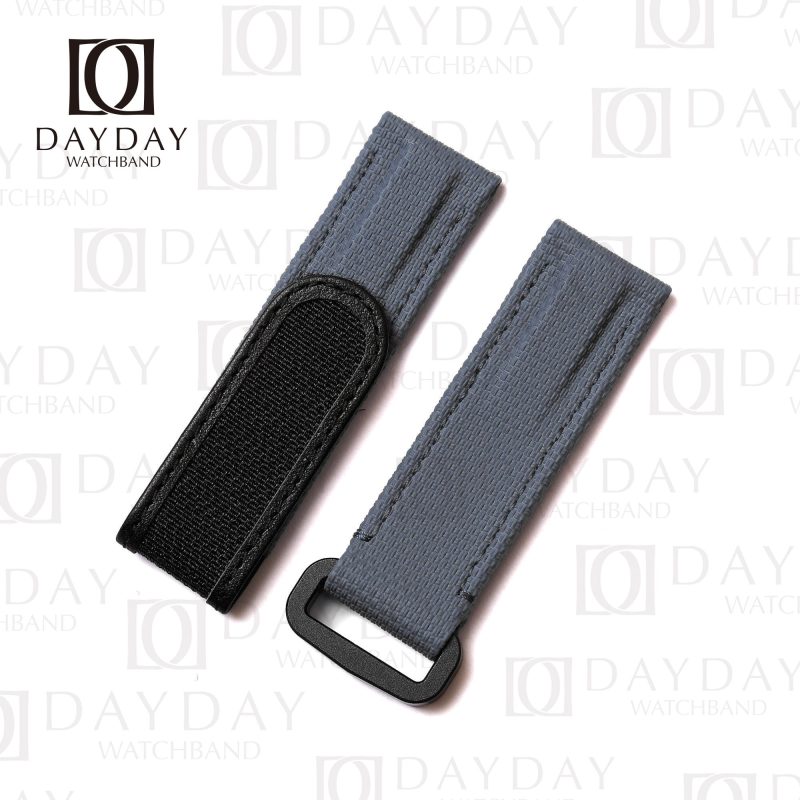 High quality Dark Grey custom canvas rubber velcro flat end leather watch strap replacement for sale fit for Rolex Omega IWC