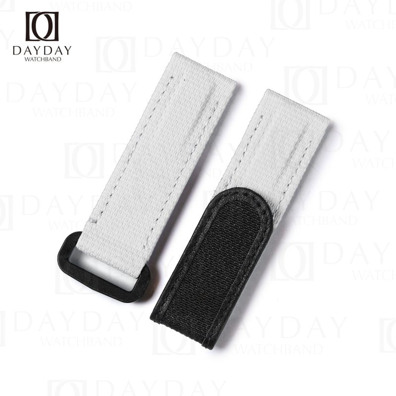 High quality White custom canvas rubber velcro flat end leather watch strap replacement for sale fit for Rolex Omega IWC