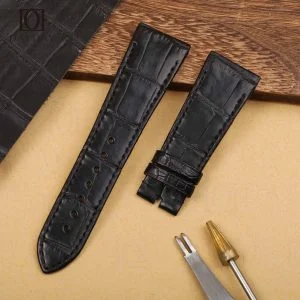 High quality black genuine alligator leather custom handmade watch straps for Girard Perregaux VINTAGE 1945 watch (2)