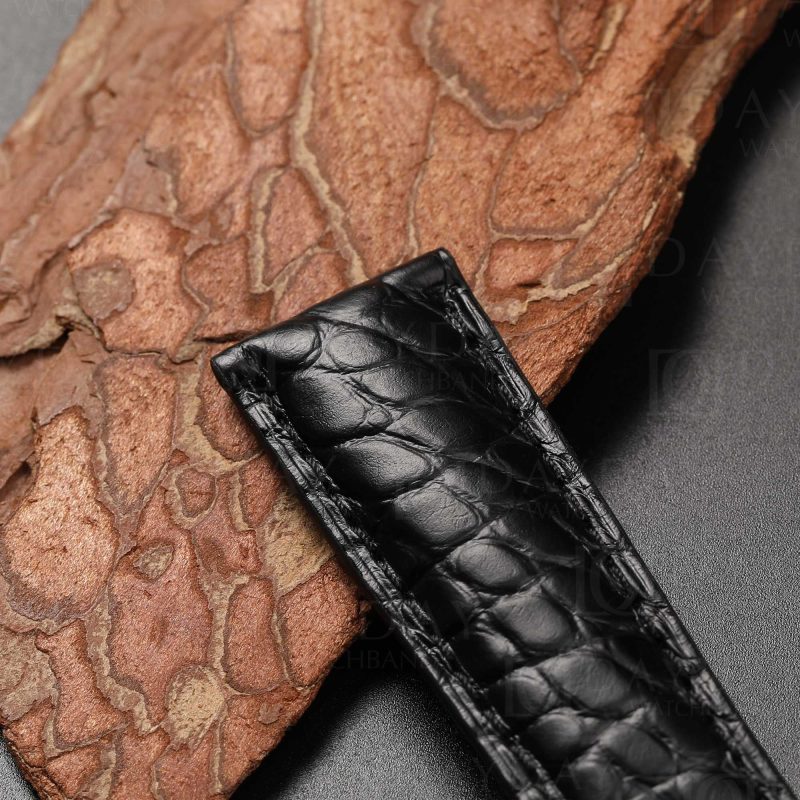 High quality custom Black Round scale alligator leather Glashutte Senator strap Handmade watch band for sale (1)