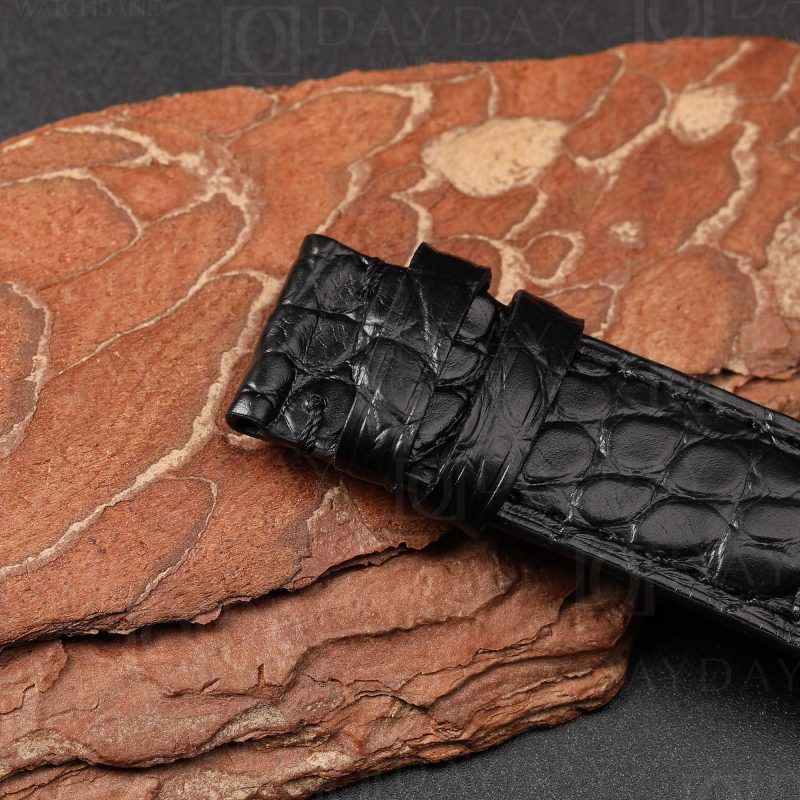 High quality custom Black Round scale alligator leather Glashutte Senator strap Handmade watch band for sale (2)