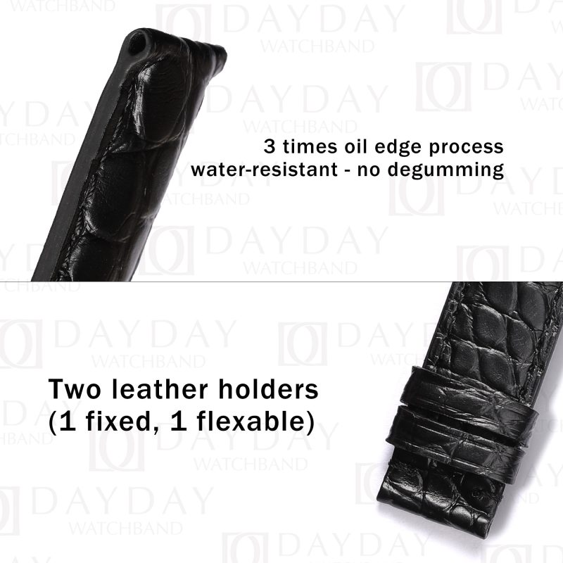 High quality custom Black Round scale alligator leather Glashutte Senator strap Handmade watch band for sale (3)