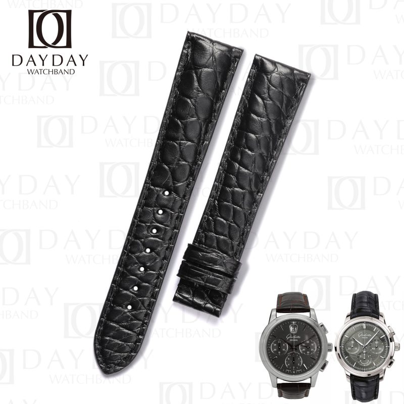 High quality custom Black Round scale alligator leather Glashutte Senator strap Handmade watch bands for sale (1)