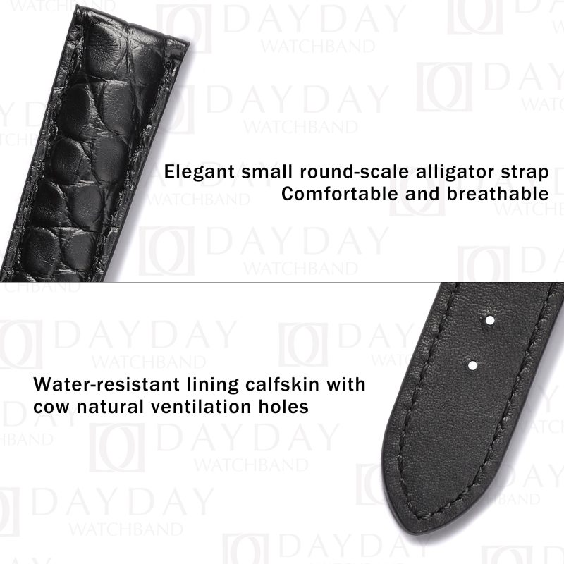 High quality custom Black Round scale alligator leather Glashutte Senator strap Handmade watch bands for sale (2)