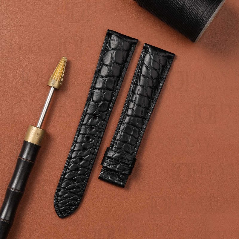 High quality custom Black Round scale alligator leather Glashutte Senator strap Handmade watchbands for sale (1)