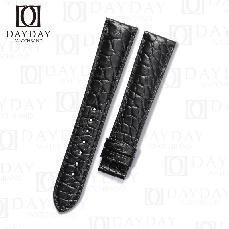 High quality custom Black Round scale alligator leather Glashutte Senator strap Handmade watchbands for sale (3)
