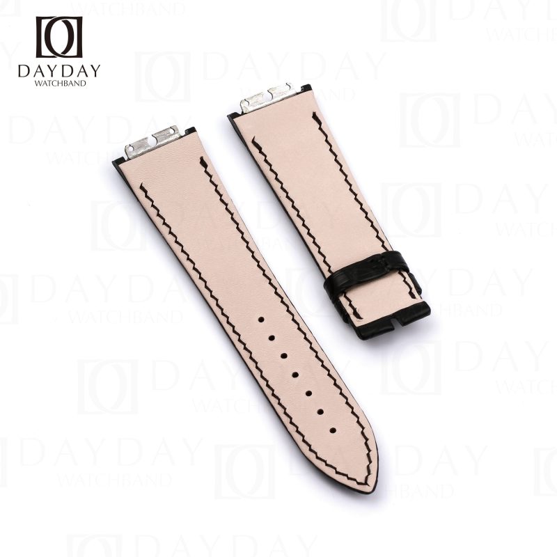 High quality custom black alligator leather watch band replacement aftermarket for Piaget Polo, Polo S watches (2)