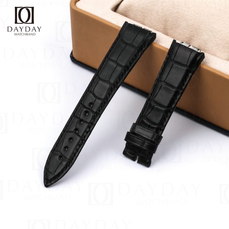 High quality custom black alligator leather watch band replacement aftermarket for Piaget Polo, Polo S watches