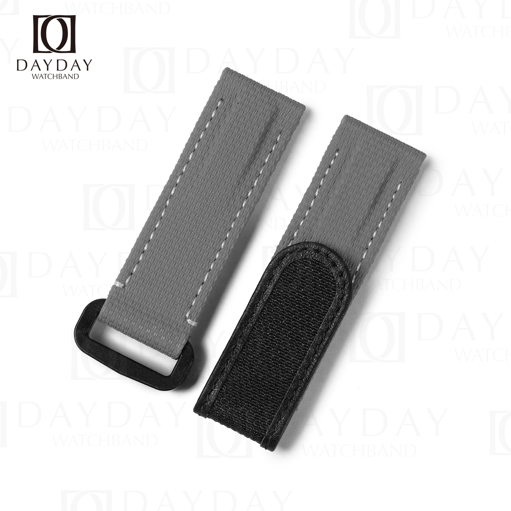 High quality grey custom canvas rubber velcro flat end leather watch strap replacement for sale fit for Rolex Omega IWC