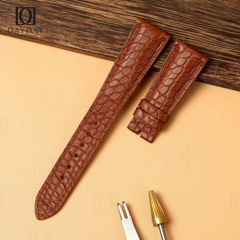 Personalized bespoke flat end brown crocodile leather watch bracelet strap replacement for Patek Philippe Calatrava Grand Complications