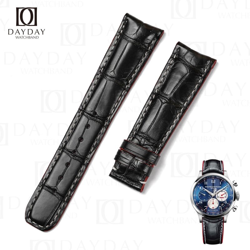 Personalized black best American alligator leather Baume and Mercier watch strap replacement (2)