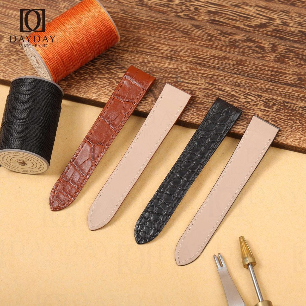 Personalized black brown crocodile leather watch bands replacement fit for Santos de Cartier Galbée aftermarket