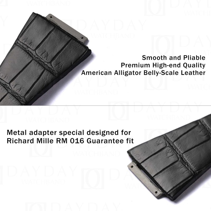 Personalized black crocodile leather watch belt for sale fit for Richard Mille RM016 Watch Automatic Extra Flat (2)