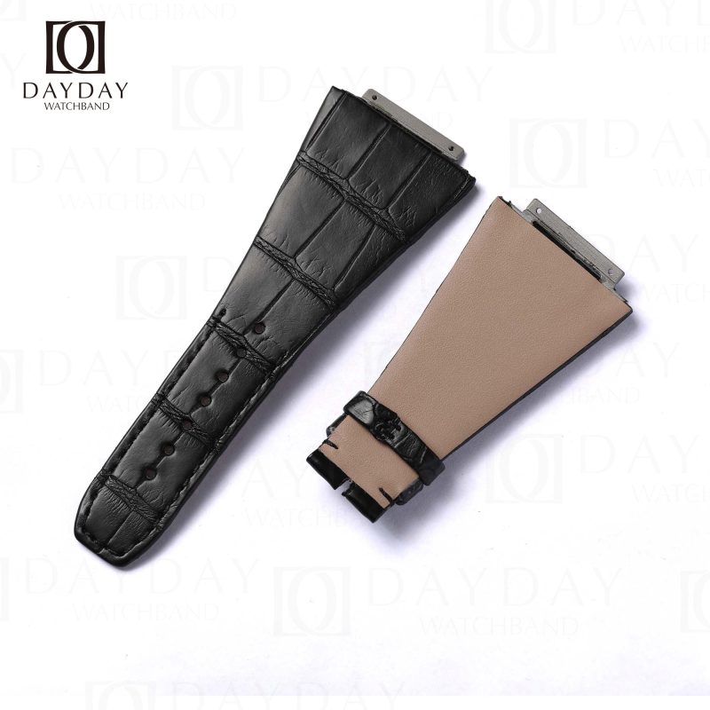 Personalized black crocodile leather watch belt for sale fit for Richard Mille RM016 Watch Automatic Extra Flat