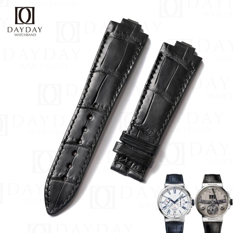 Personalized black top quality crocodile leather Ulysse Nardin Marine watch strap and belt 23mm aftermarket