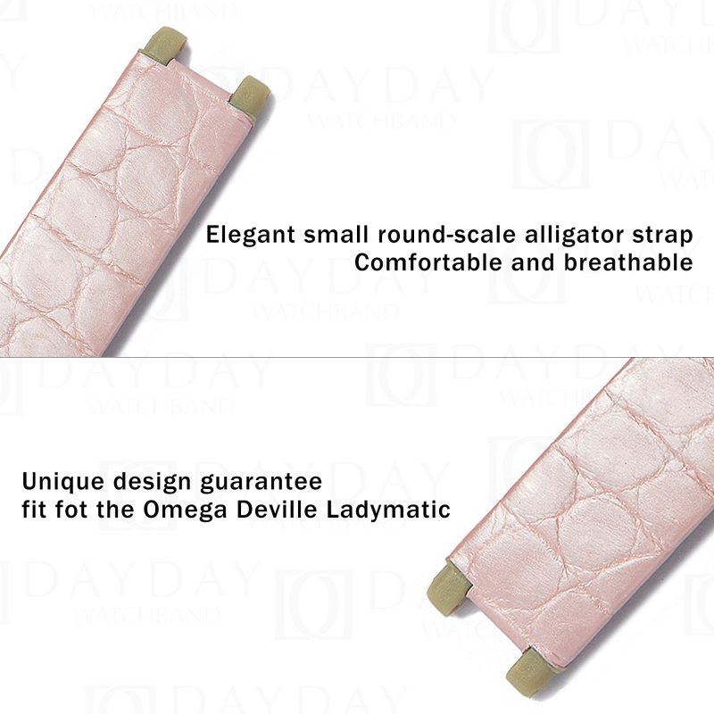 Personalized croco leather pink Omega Deville ladies watch strap replacement 16mm for sale