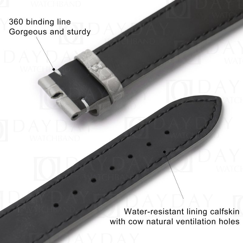 Personalized handmade grey Top quality crocodile leather Zenith EL Primero watch bands and strap replacement for sale