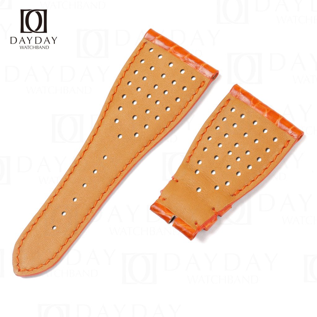 Personalized orange genuine crocodile leather watch strap replacement for Roger Dubuis Golden Square Daydaywatchband