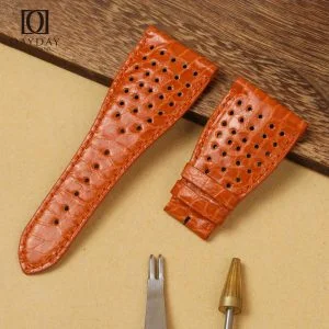 Personalized orange genuine crocodile leather watch strap replacement for Roger Dubuis Golden Square Daydaywatchband (2)