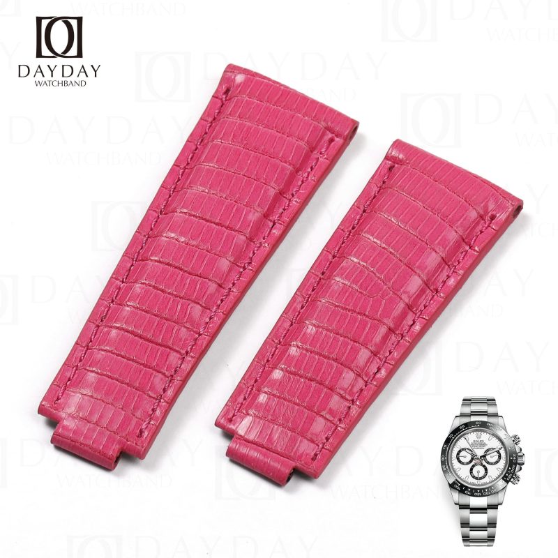 Personalized pink elegant lizard leather watch strap replacement for sale price for Rolex Daytona 20mm men womens watch