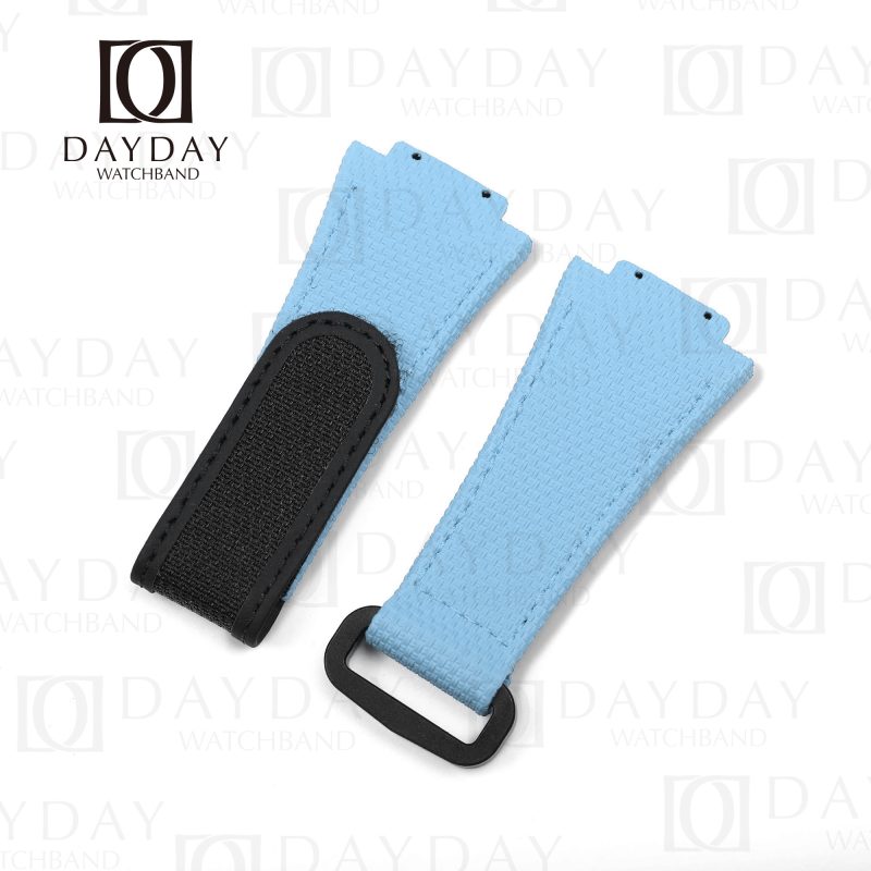 Replacement Sky Baby Blue handmade velcro rubber with canvas pattern Hublot Big Bang watch band for sale strap