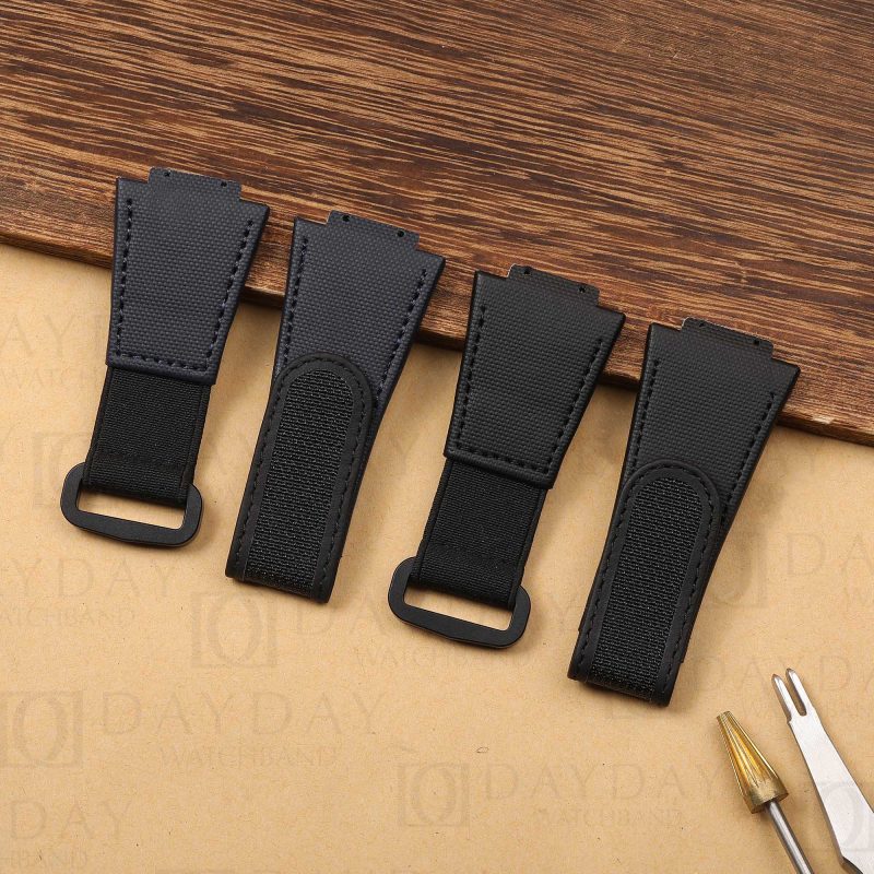 Replacement Blue Black handmade velcro rubber with canvas pattern Hublot Big Bang watchband for sale straps (3)