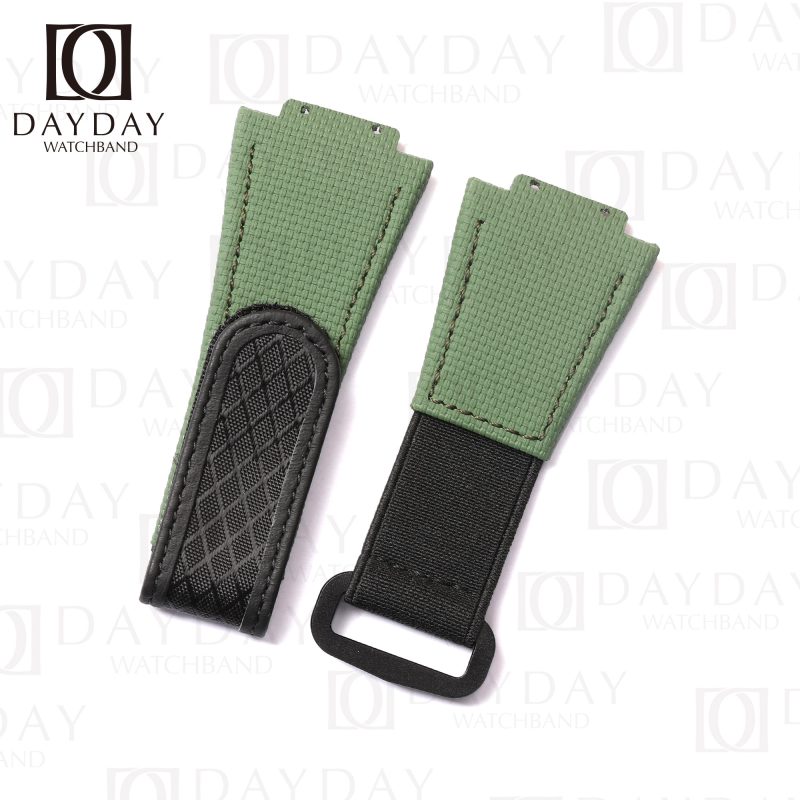 Replacement Olive Green handmade velcro rubber with canvas pattern Hublot Big Bang watch band for sale straps