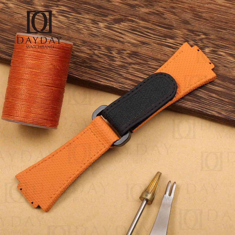 Replacement Orange handmade velcro rubber with canvas pattern Hublot Big Bang watchband for sale straps (3)