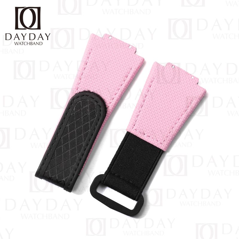 Replacement Pink handmade velcro rubber with canvas pattern Hublot Big Bang watch band for sale strap (1)