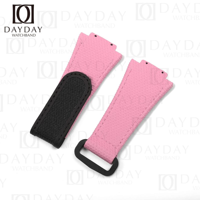 Replacement Pink handmade velcro rubber with canvas pattern Hublot Big Bang watch band for sale straps