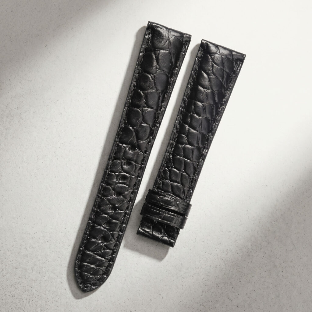 Black Alligator Round Scale glashutte strap — custom handmade 
leather strap for Glashutte Senator watch