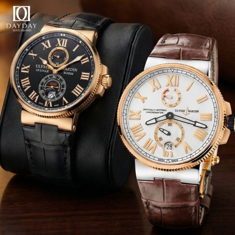 black brown alligator leather straps for Ulysse Nardin Maxi Marine Chronometer