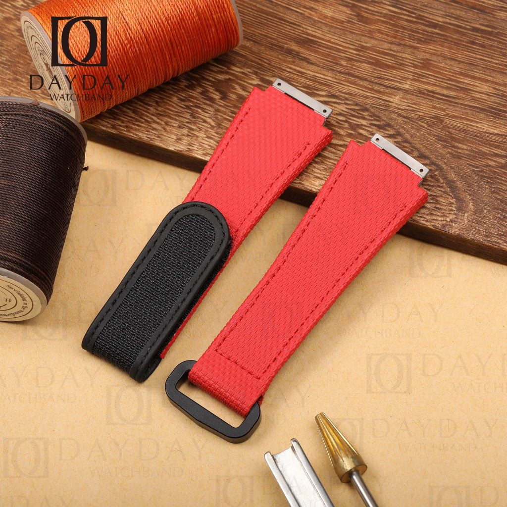 Buy handmade waterproof red rubber velcro watch strap for Richard Mille 035 030 055 011 016 059 067 067-02 027 07