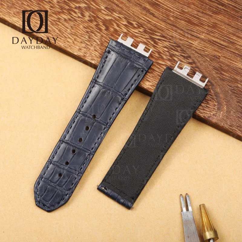 Buy personalized bespoke blue real crocdile leather watch band strap replacement for hublot big bang meca 10