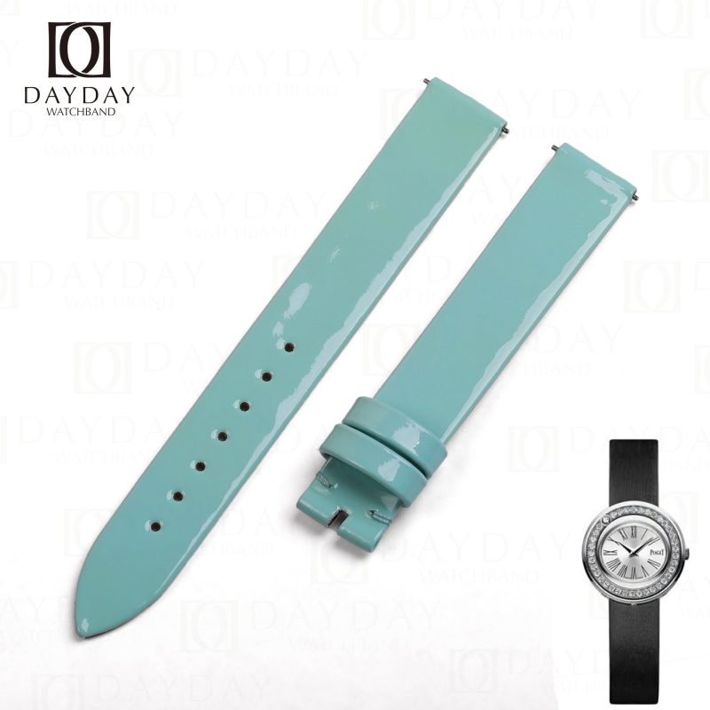Buy tiffany blue custom handmade patent leather watch strap replacement 14mm for Piaget Possession