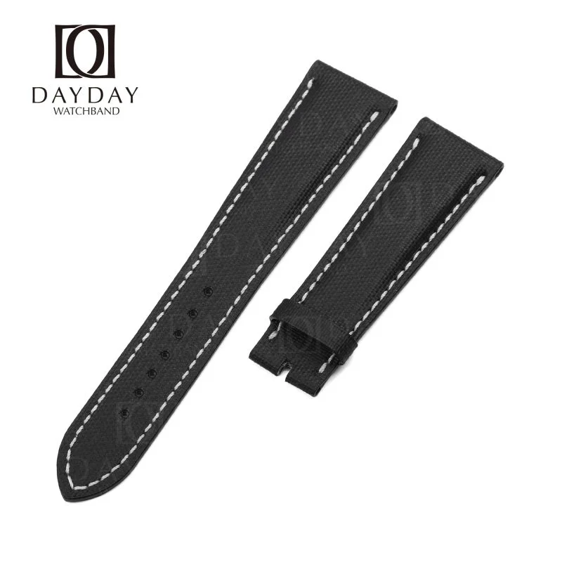 Custom handmade Black canvas leather watch bands replacement for Patek Philippe Complications World Time 5230P