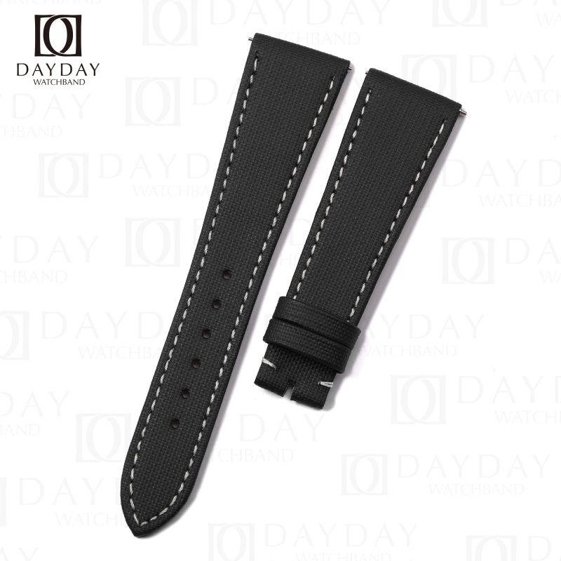 Custom handmade Black canvas leather watch bands replacement for Patek Philippe 5230P strap