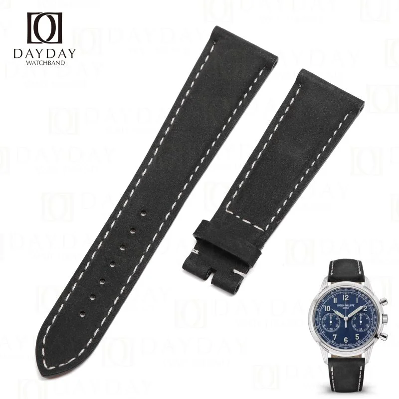 Custom handmade black suede leather watch belt strap band replacement for Patek Philippe Complications 5230P