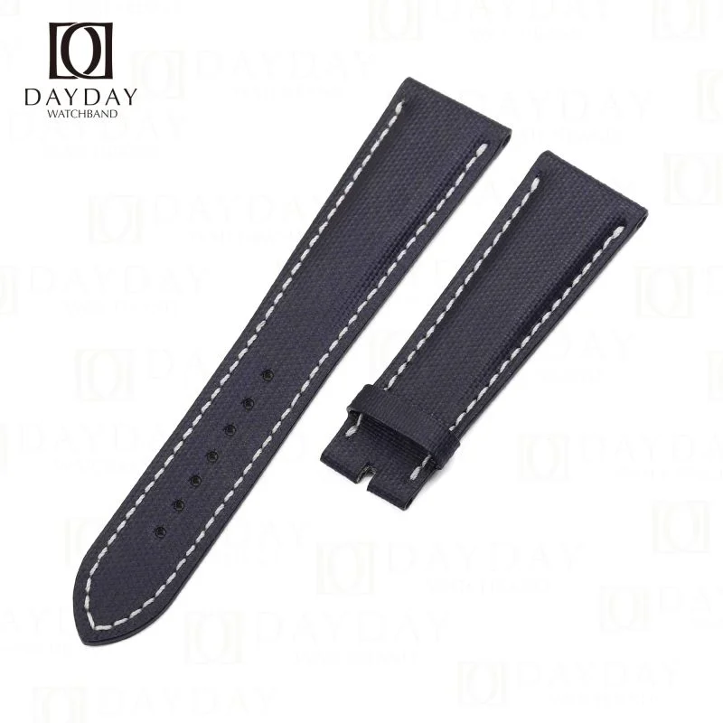 Custom handmade dark blue canvas leather watch band strap replacement for Patek Philippe Complications World Time 5230P