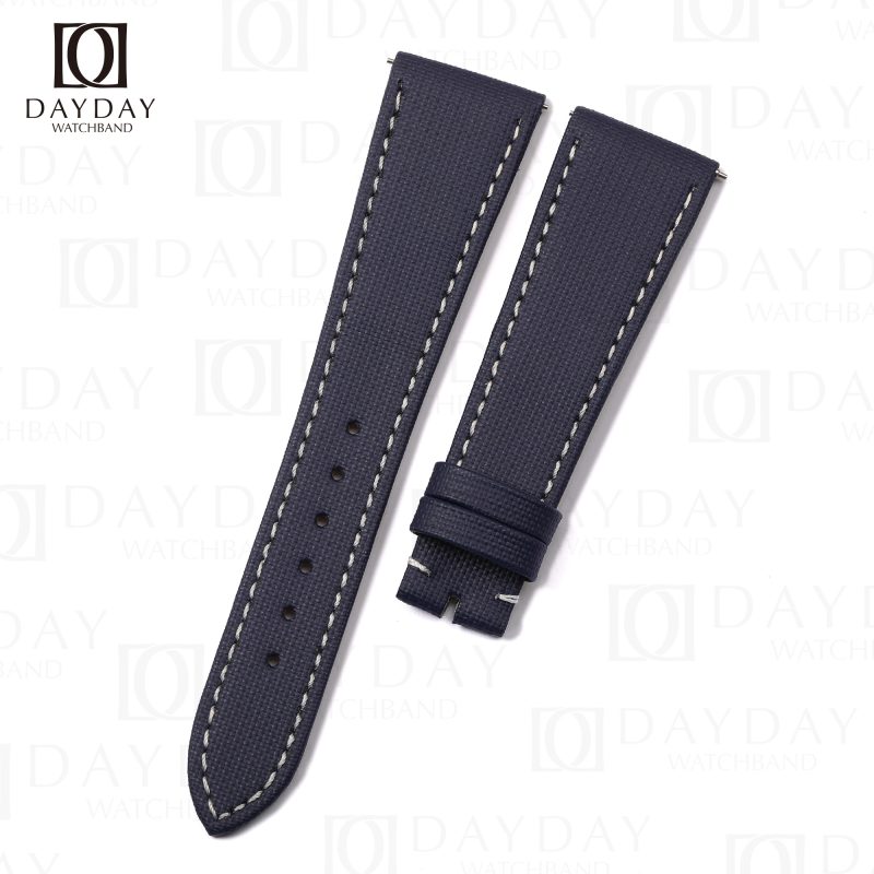 Custom handmade dark blue canvas leather watch bands replacement for Patek Philippe 5230P strap (1)