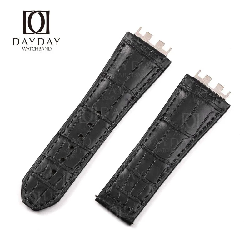 Custom handmade genuine black alligator leather watch strap for hublot big bang meca 10