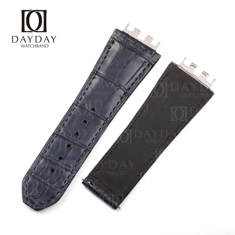 Custom handmade genuine blue alligator leather watch strap for hublot big bang meca 10 (3)