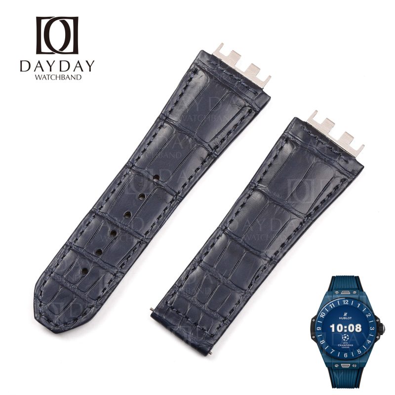 Custom handmade genuine blue alligator leather watch strap for hublot big bang meca 10