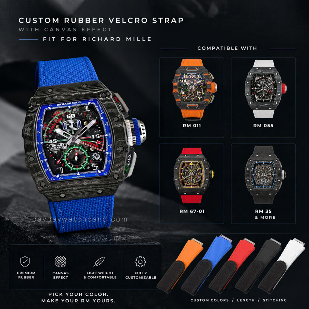 Custom Rubber Strap for Richard Mille with Hook-and-Loop Closure (Multiple Colors) 2 Custom handmade rubber strap for Richard Mille watch
