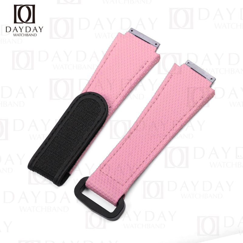 Custom handmade waterproof Pink rubber velcro watch band for Richard Mille 035 030 055 011 016 059 067 067-02 027 07 for sale