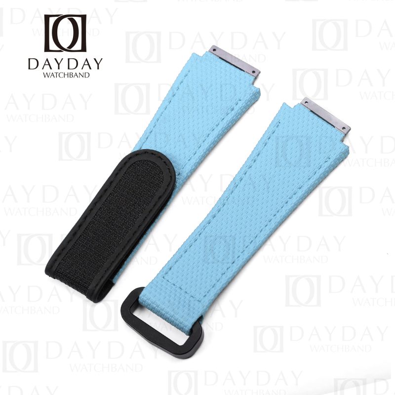Custom handmade waterproof baby blue rubber velcro watch band for Richard Mille 035 030 055 011 016 059 067 067-02 027 07 for sale