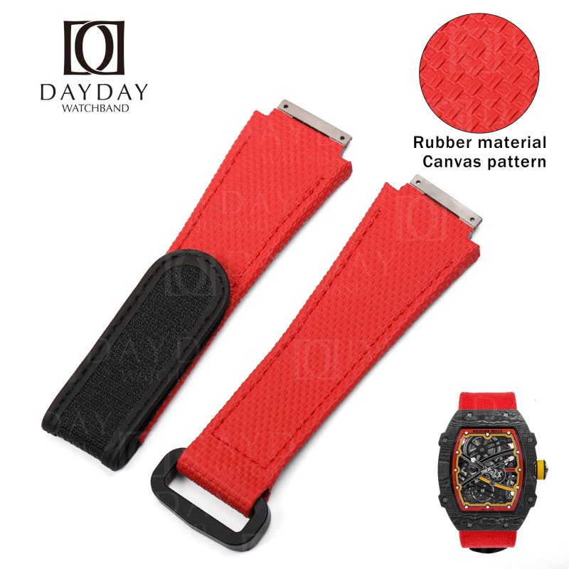 Custom handmade waterproof red rubber velcro watch band for Richard Mille 035 030 055 011 016 059 067 067-02 027 07 for sale